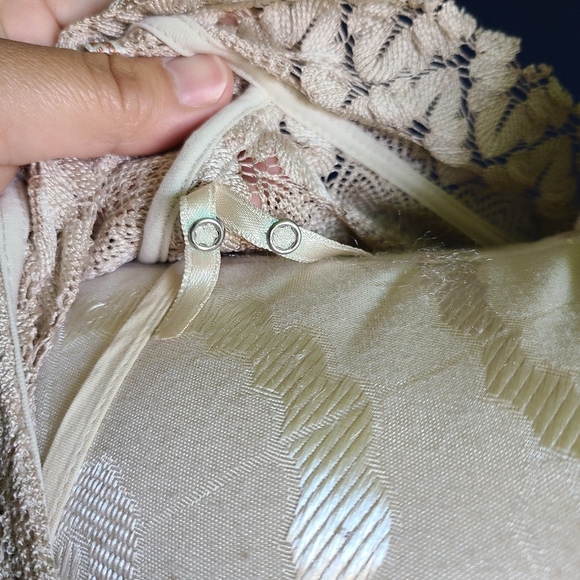 FREE PEOPLE Beige Simone Crochet Lace Shift Mini Dress Large - Picture 10 of 12